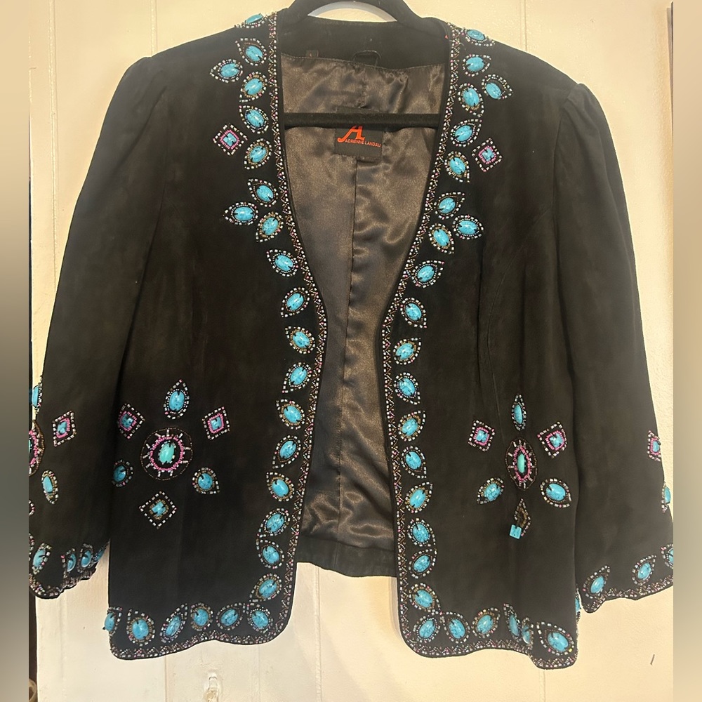 Adrienne landau turquoise beaded black jacket size large